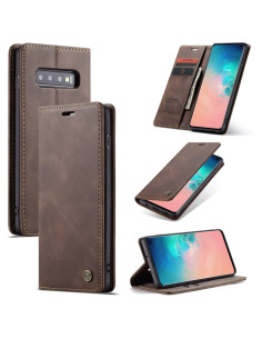 Cover Galaxy S10 Plus Pelle Portafoglio con Slot Coffee