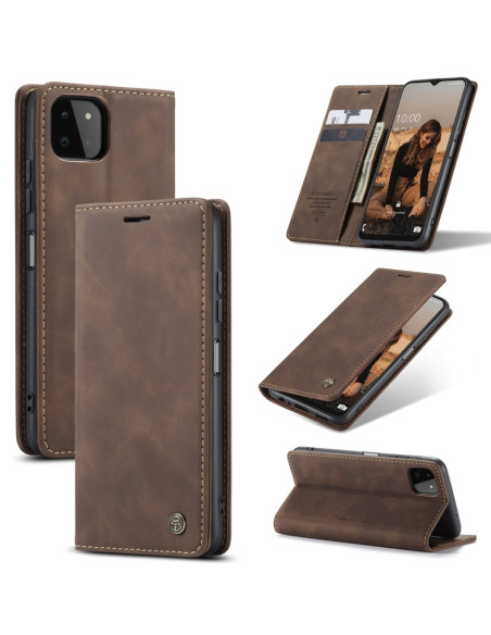 Cover Galaxy A22 5G Pelle Portafoglio Coffee | Melacompro