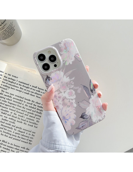 Cover iPhone 13 Pro Max Marmo Nero TPU Rosa flowers | Melacompro