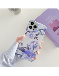 Cover iPhone 13 Pro Max TPU Marmo Nero Blu flowers