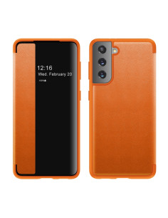 Cover Galaxy S21 5G Pelle PU Flip Magnetica Nero Arancione