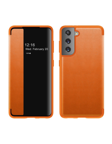 Cover Galaxy S21 5G Flip Pelle Nero Arancione | Melacompro