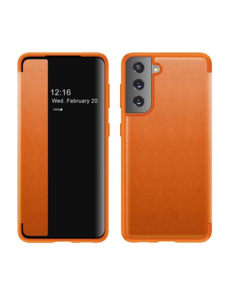 Cover Galaxy S21 5G Flip Pelle Nero Arancione | Melacompro