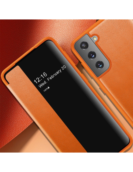 Cover Galaxy S21 5G Flip Pelle Nero Arancione | Melacompro