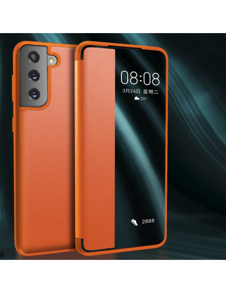 Cover Galaxy S21 5G Flip Pelle Nero Arancione | Melacompro