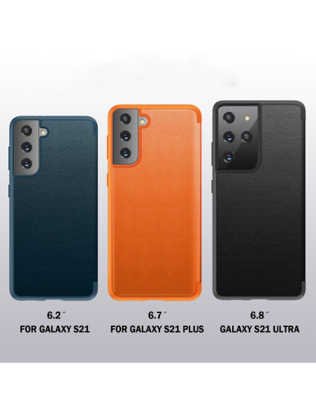 Cover Galaxy S21 5G Flip Pelle Nero Arancione | Melacompro