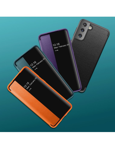 Cover Galaxy S21 5G Flip Pelle Nero Arancione | Melacompro