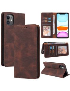 Cover iPhone 11 Pelle PU Libro con Portacarte Marrone