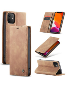 Cover iPhone 11 Pelle Portafoglio con Slot Carte Marrone