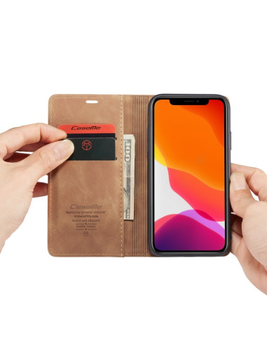 Cover iPhone 11 Pelle Portafoglio Marrone | Melacompro