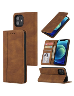 Cover iPhone 11 Pro Pelle Magnetica a Libro Rosso Marrone