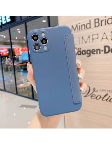 Cover iPhone 12 Silicone Liquido Nero Flip Blu | Melacompro