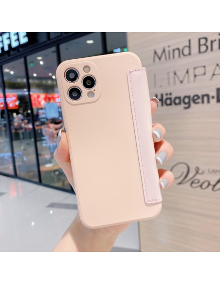 Cover iPhone 12 Silicone Liquido Nero Flip Rosa | Melacompro