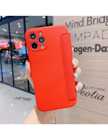 Cover iPhone 12 Silicone Liquido Nero Flip Rosso | Melacompro