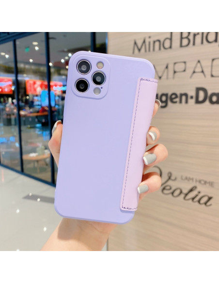 Cover iPhone 12 Silicone Liquido Nero Flip Light Viola | Melacompro