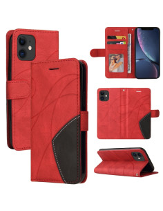 Cover iPhone 11 Pelle PU Libro con Portacarte Rosso