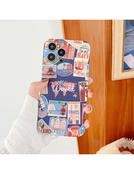Cover iPhone 13 TPU Antiurto Astratto Travel around the world Blu | Melacompro