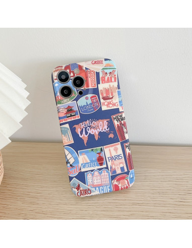 Cover iPhone 13 TPU Antiurto Astratto Travel around the world Blu | Melacompro