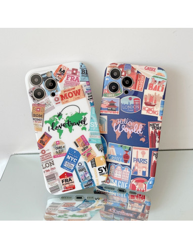 Cover iPhone 13 TPU Antiurto Astratto Travel around the world Blu | Melacompro