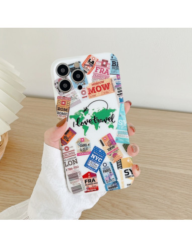 Cover iPhone 13 TPU Antiurto Astratto Travel around the world Bianco | Melacompro