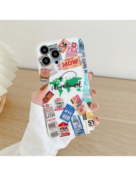 Cover iPhone 13 TPU Antiurto Astratto Travel around the world Bianco | Melacompro