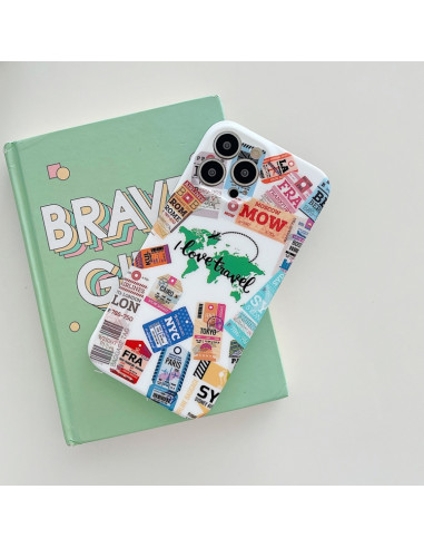 Cover iPhone 13 TPU Antiurto Astratto Travel around the world Bianco | Melacompro