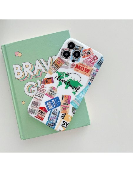 Cover iPhone 13 TPU Antiurto Astratto Travel around the world Bianco | Melacompro