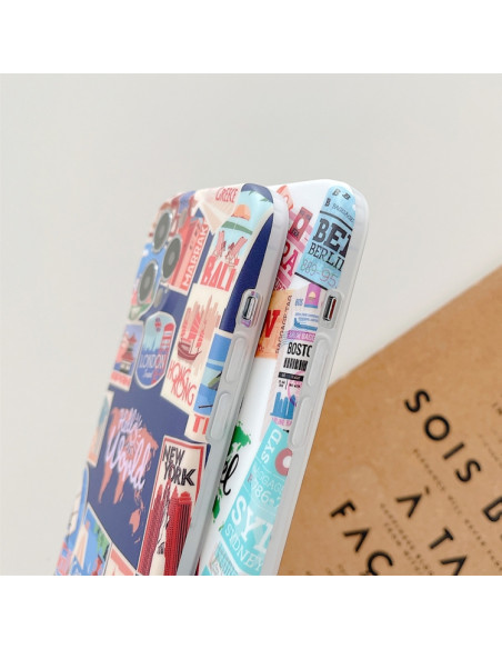Cover iPhone 13 TPU Antiurto Astratto Travel around the world Bianco | Melacompro