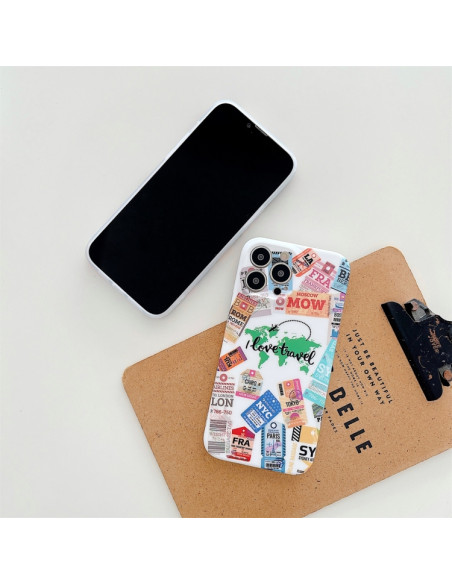 Cover iPhone 13 TPU Antiurto Astratto Travel around the world Bianco | Melacompro