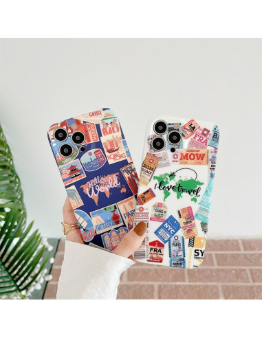 Cover iPhone 13 TPU Antiurto Astratto Travel around the world Bianco | Melacompro