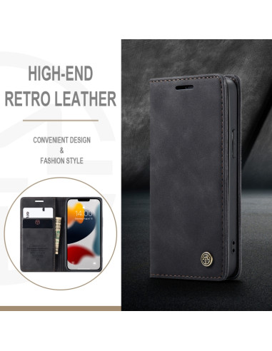 Cover iPhone 13 Pelle PU Portafoglio Nero | Melacompro