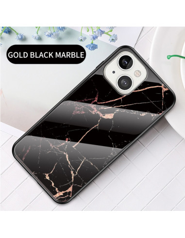 Cover iPhone 13 TPU Marmo Bianco Golden Nero | Melacompro