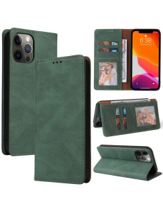 Cover iPhone 12 Pro Max Pelle Nero Portafoglio Verde