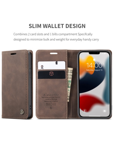 Cover iPhone 13 mini Pelle PU Flip Coffee | Melacompro