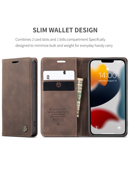 Cover iPhone 13 mini Pelle PU Flip Coffee | Melacompro