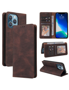 Cover iPhone 13 Pro Max Pelle PU con Supporto Marrone