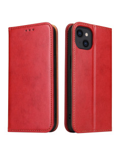 Cover iPhone 13 Pelle PU Rosso Vino con Porta Carte