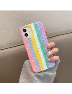 Cover iPhone 13 Silicone Blu Mare Texture Spina Rainbow Rosa