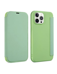 Cover iPhone 13 Pelle Portafoglio Marrone con Slot Tea Verde