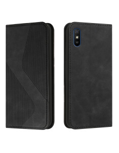 Cover Redmi 9A Pelle PU con Portafoglio Rosso Nero