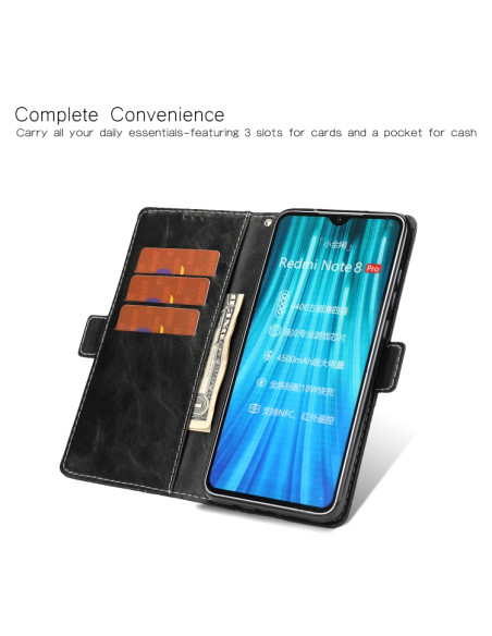 Cover Redmi Note 8 Pro Pelle Portafoglio Nero | Melacompro