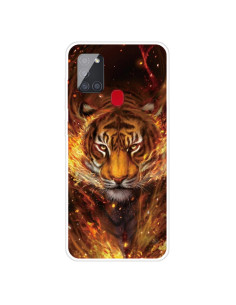 Cover Galaxy A21S TPU Antiurto Tigre di Fuoco Trasparente