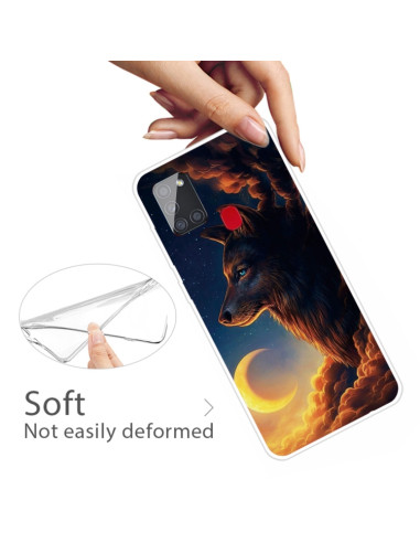 Cover Galaxy A21S Antiurto Lupo Celeste Trasparente | Melacompro