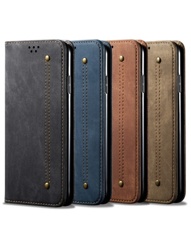 Cover Galaxy A20s Pelle Denim Blu Khaki | Melacompro