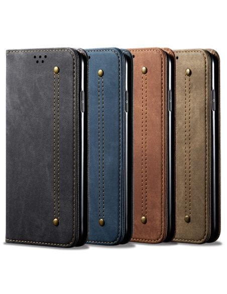 Cover Galaxy A20s Pelle Denim Blu Khaki | Melacompro