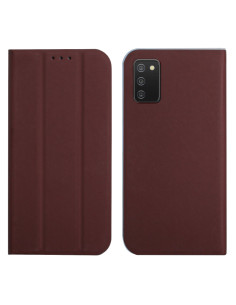 Cover Galaxy A02s Pelle Magnetica Grigia con Supporto Marrone