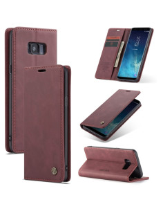 Cover Galaxy S8 Plus Pelle Flip Portafoglio Nero Wine Rosso