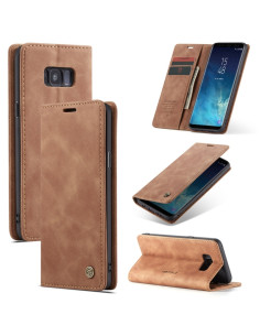 Cover Galaxy S8 Plus Pelle Flip Portafoglio Nero Marrone