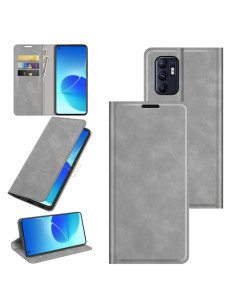 Cover OPPO Reno6 4G Pelle Magnetica Grigia Grigio