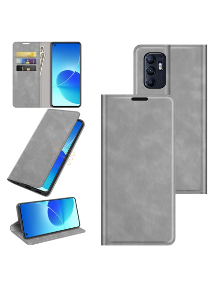 Cover OPPO Reno6 4G Pelle Magnetica Grigio | Melacompro